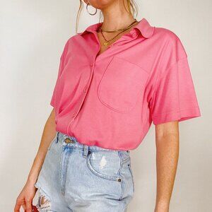 Vintage 80's Pink Short Sleeve Cotton Button Up